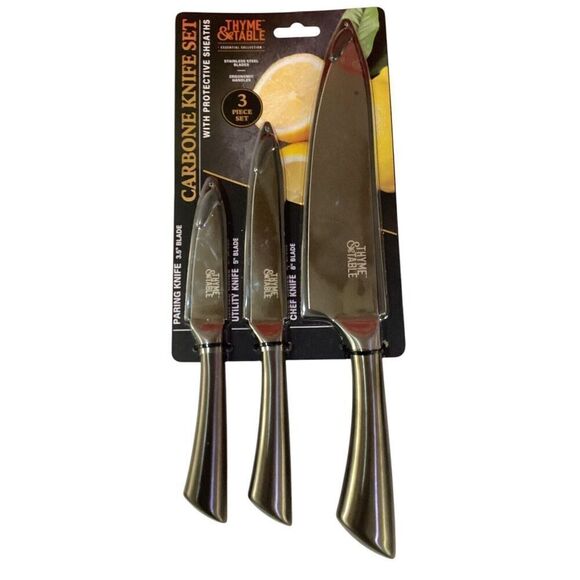 Thyme & Table Non-Stick Coated High Carbon Stainless Steel Knives 3 Piece Set - Picture 1 of 3